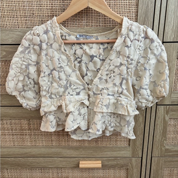 Zara Tops - Zara Cream Floral Lace Blouse